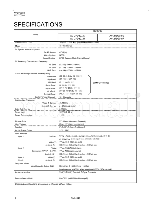 JVC AV-27D303/S (63 pages) TV Service Manual
