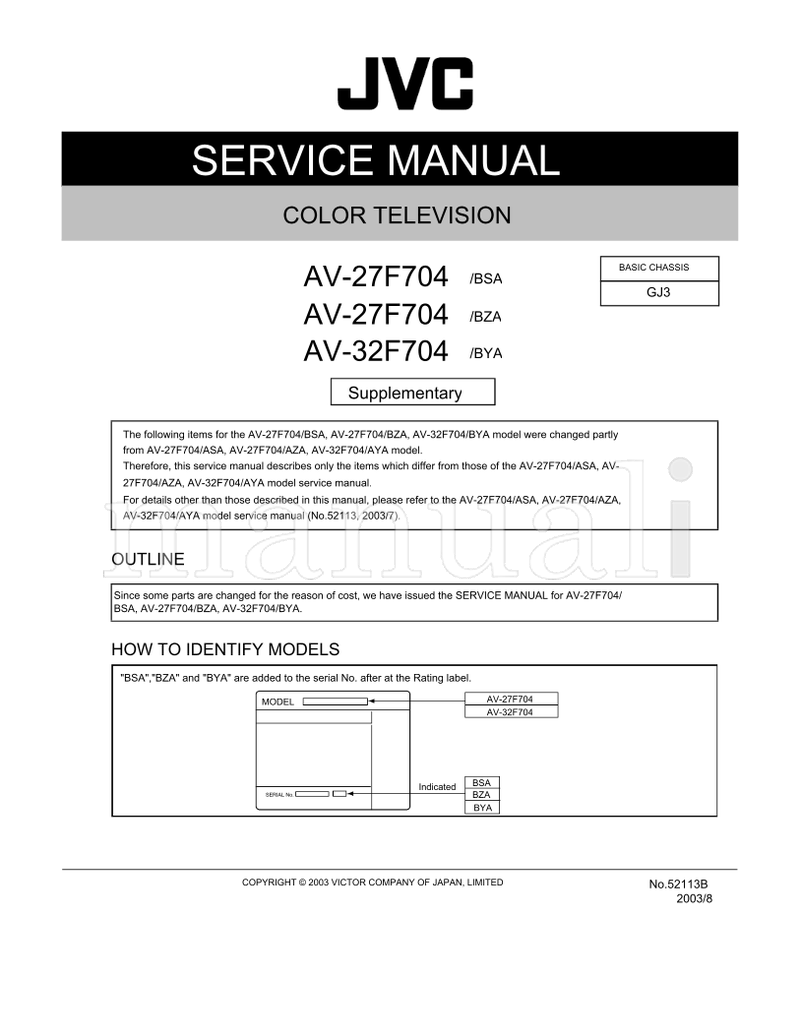 JVC 52113B AV-27F704 AV-32F704 27F704 (117 pages) TV Service Manual