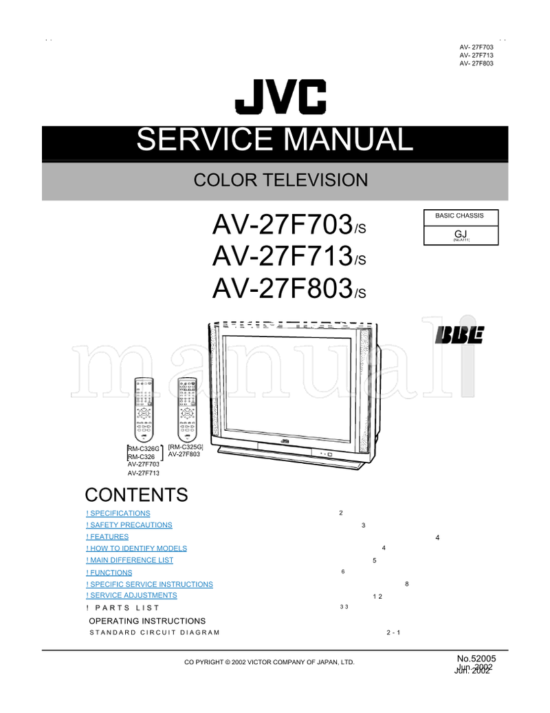JVC RM-C326G AV-27F803 RM-C326 AV-27F703 AV-27F713 52005 (32 pages) TV Service Manual