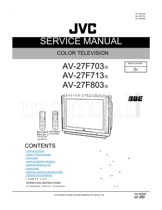 JVC RM-C326G AV-27F803 RM-C326 AV-27F703 AV-27F713 52005 (32 pages) TV Service Manual