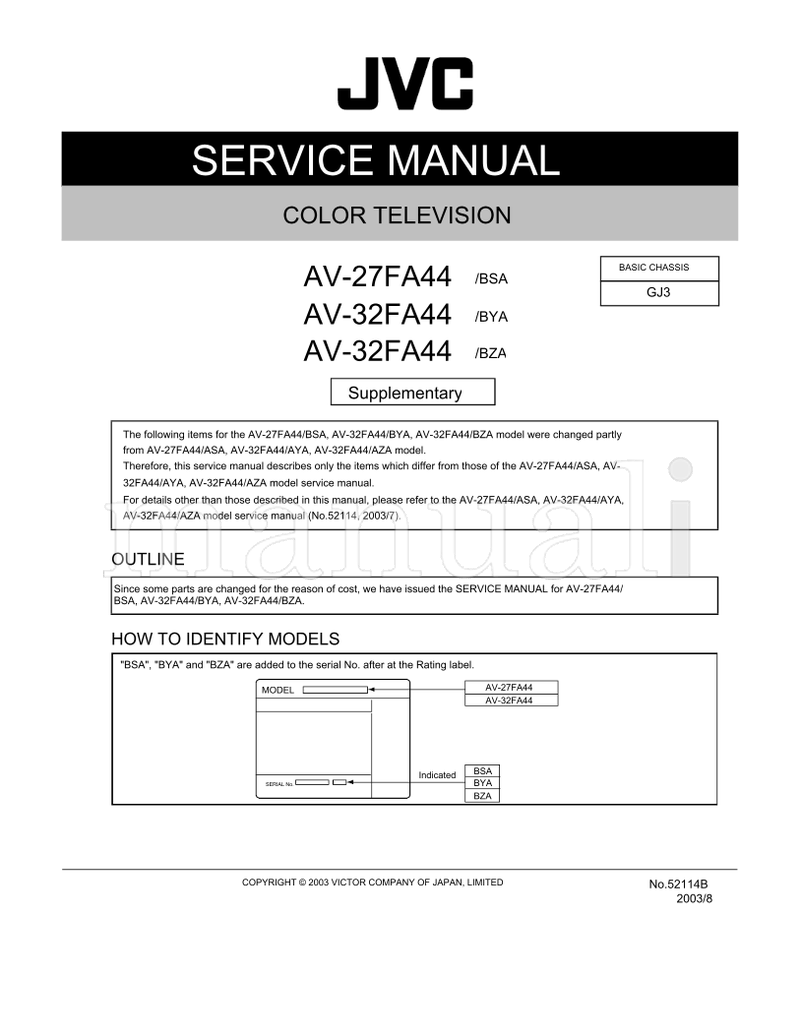 JVC 52114B AV-32FA44 32FA44 AV-27FA44 (118 pages) TV Service Manual