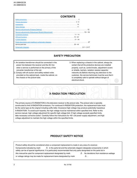 JVC RM-C80 AV-28BK5ECB AV-28BK5ECS E2-E12 E21-E69 S1-S41 51758 (27 pages) TV Service Manual