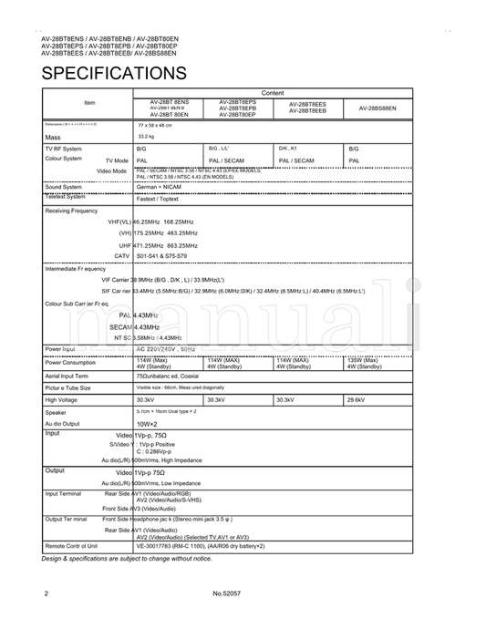 JVC AV-28BT8ENS AV-28BT8ENB AV-28BT80EN AV-28BT8EPS AV-28BT8EPB (58 pages) TV Service Manual