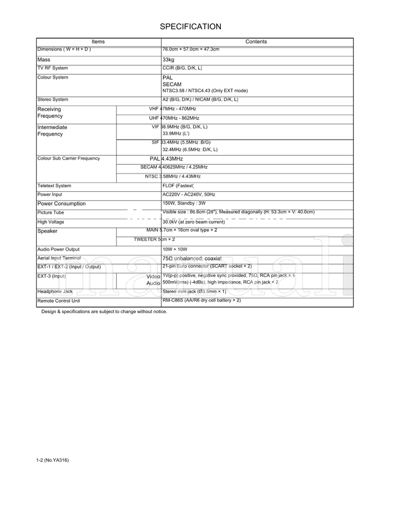 JVC YA316 AV-28ED5BN AV-28ED5SN (20 pages) TV Service Manual