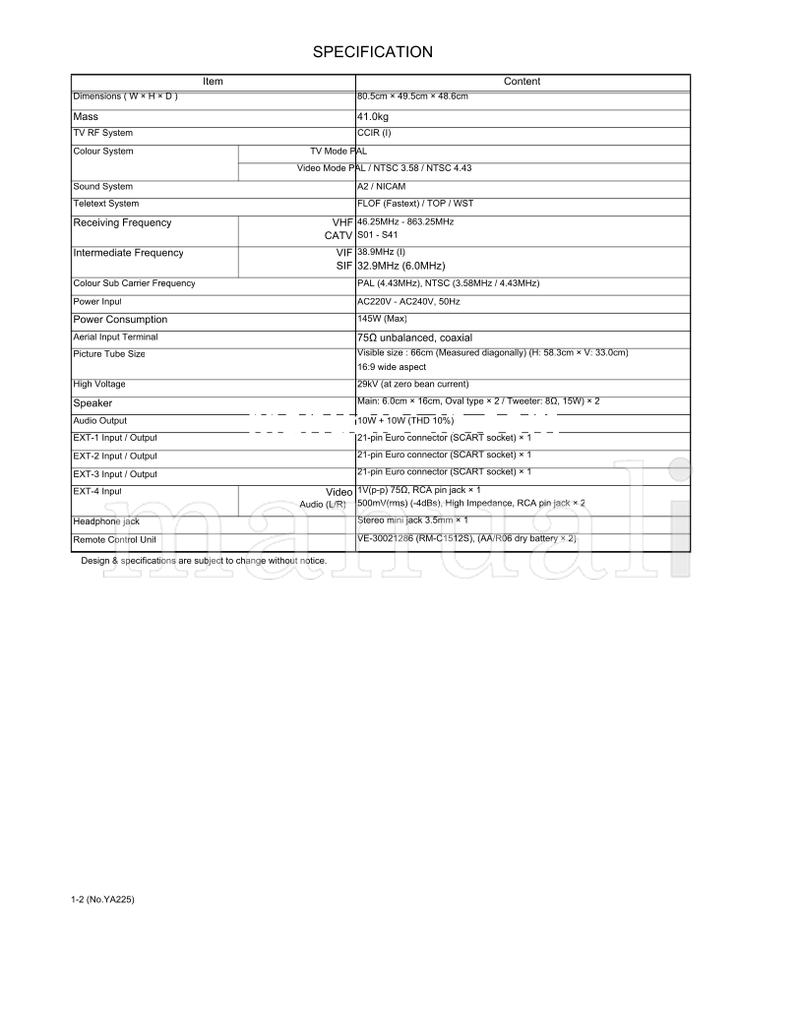 JVC YA225 AV-28F3SJ (23 pages) TV Service Manual