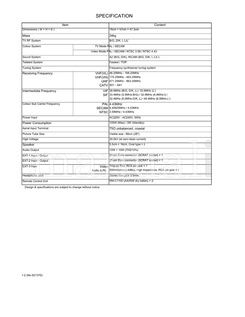 JVC 52137D RM-C1100 AV-28KT1SUF (45 pages) TV Service Manual