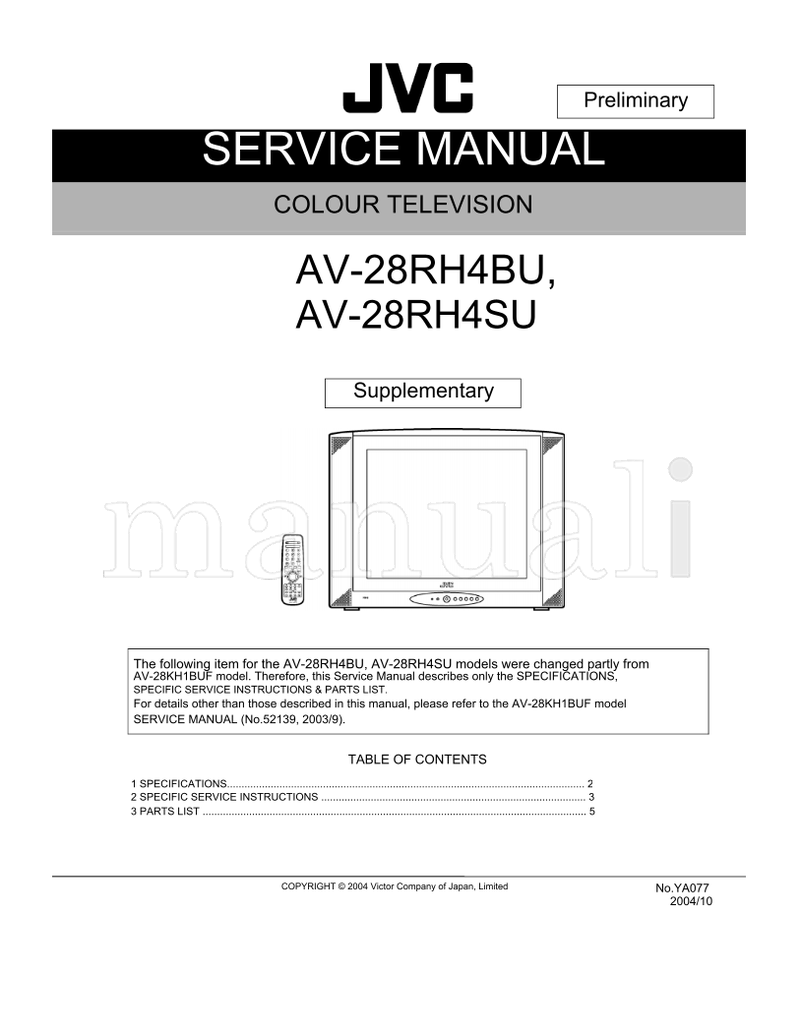 JVC AV-28RH4BU AV-28RH4SU YA077 (56 pages) TV Service Manual