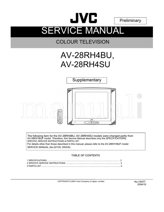 JVC AV-28RH4BU AV-28RH4SU YA077 (56 pages) TV Service Manual