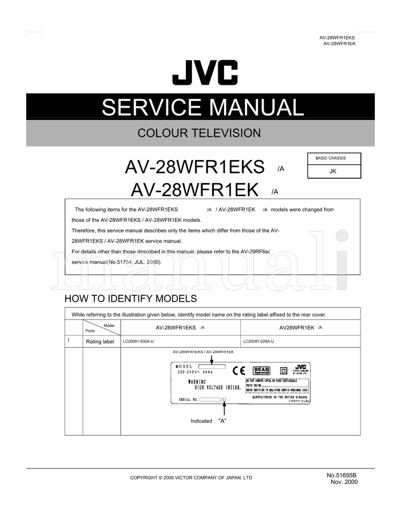 JVC AV-28WFR1EKS 28WFR1EKS LC20091-030A-U AV-28WFR1EK (65 pages) TV Service Manual