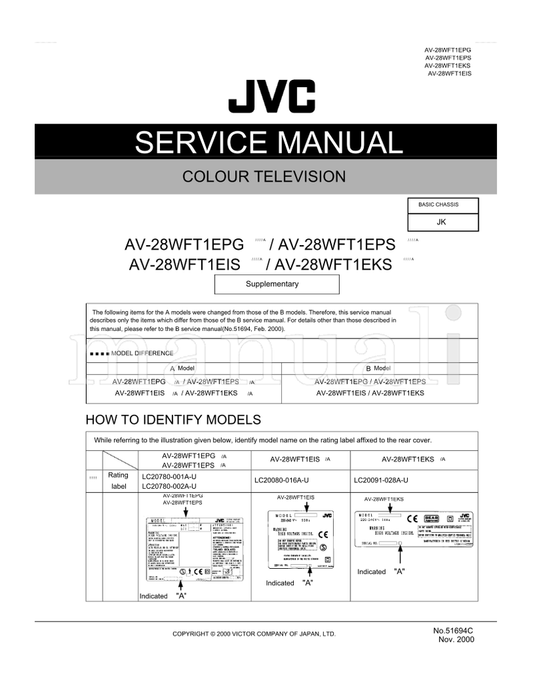 JVC AV-28WFT1EPG AV-28WFT1EIS AV-28WFT1EPS LC20780-001A-U (70 pages) TV Service Manual