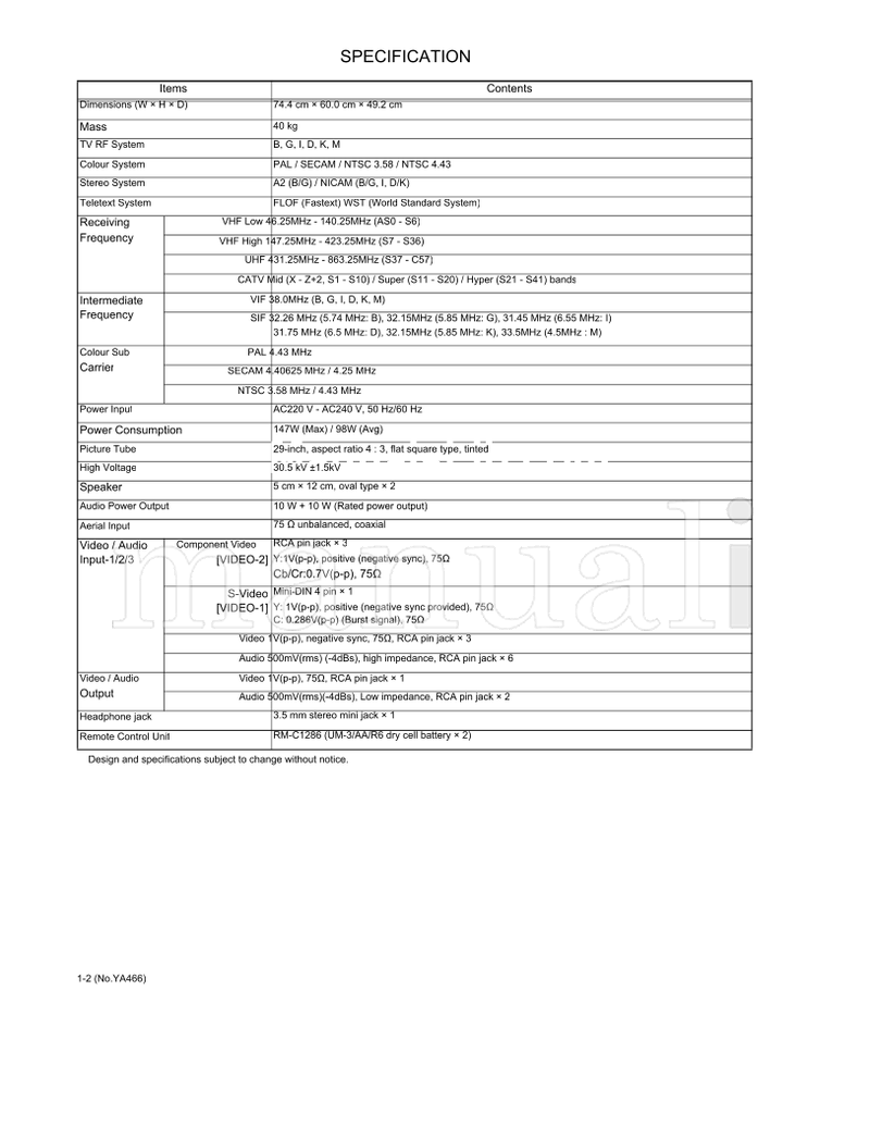 JVC YA466 AV-2956BE RM-C1286 (76 pages) TV Service Manual