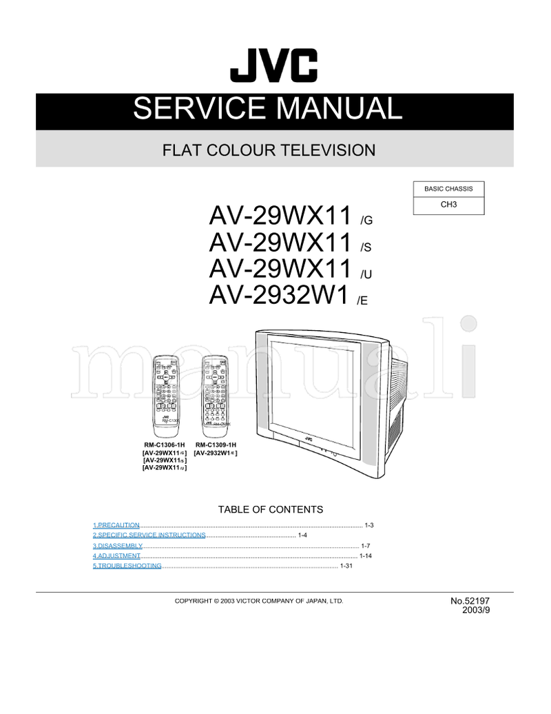 JVC RM-C1306 RM-C1306-1H AV-29WX11 AV-2932W1 RM-C1309 (44 pages) TV Service Manual