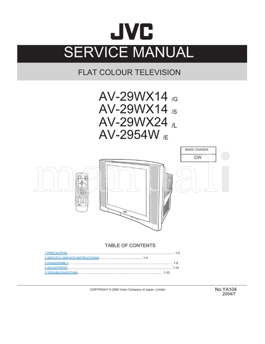 JVC AV-29WX14 AV-29WX24 AV-2954W YA104 (123 pages) TV Service Manual