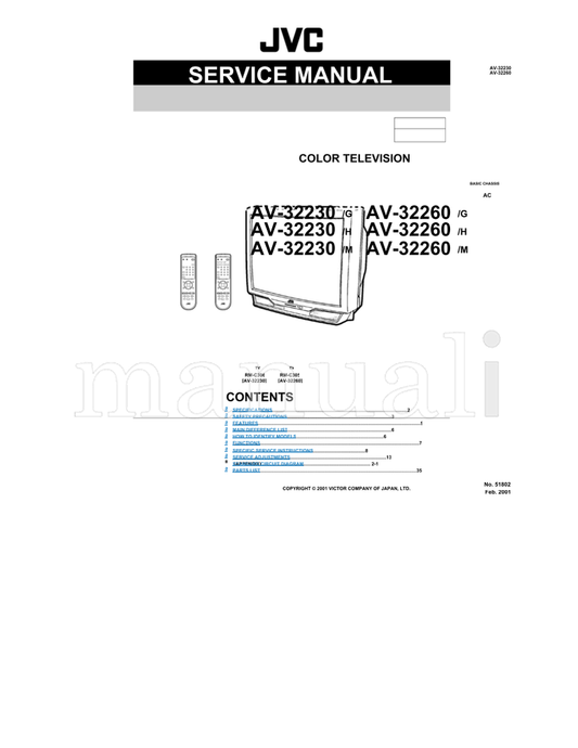 JVC AV-32230 RM-C306 RM-C305 AV-32260 51802 (35 pages) TV Service Manual