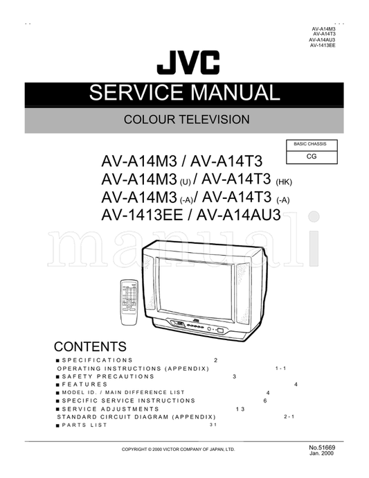 JVC AV-A14M3 AV-A14T3 AV-1413EE AV-A14AU3 51669 (58 pages) TV Service Manual