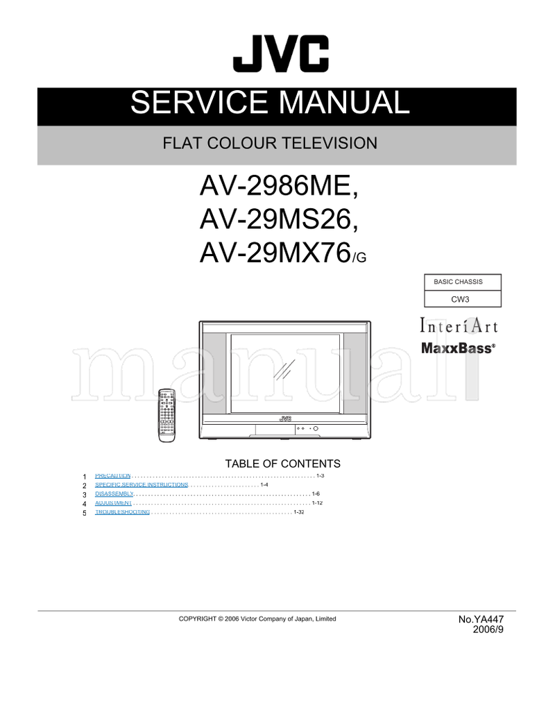 JVC YA447 AV-2986ME AV-29MS26 AV-29MX76 (118 pages) TV Service Manual