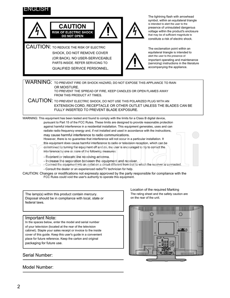 JVC LT-26AM21 (52 pages) TV Operating Manual