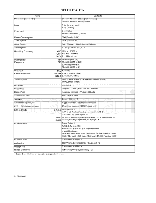 JVC YA303 LT-20B60SU LT-20B60SJ (72 pages) TV Service Manual