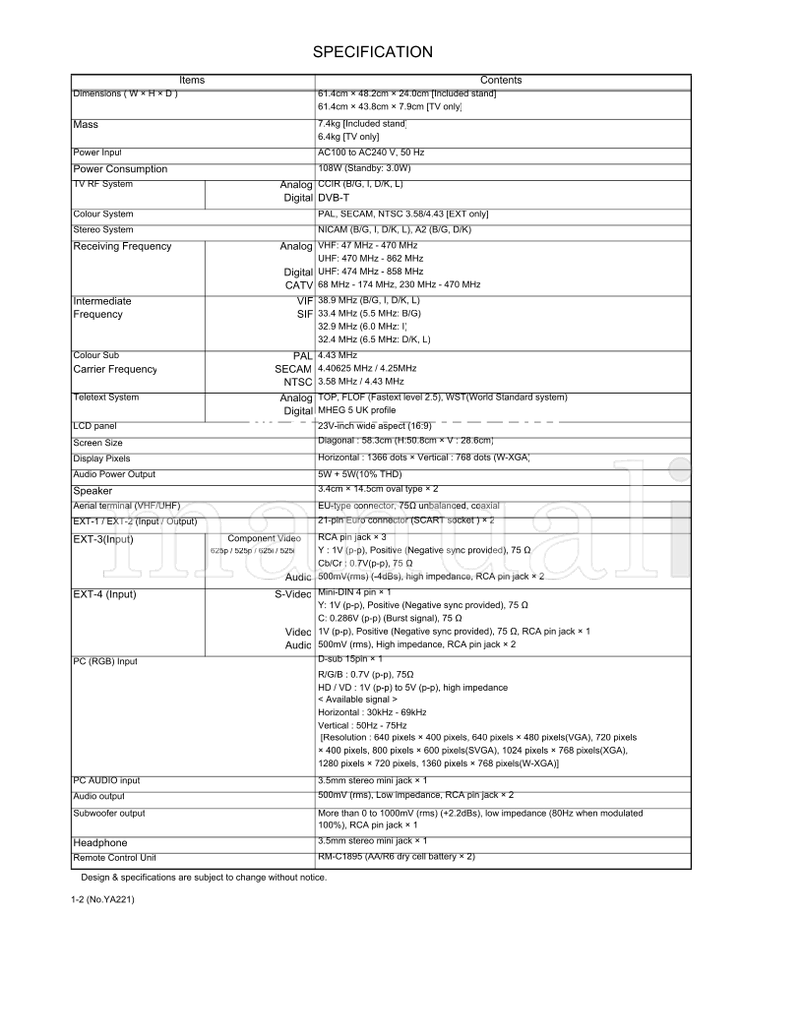 JVC YA221 LT-23D50BK (97 pages) TV Service Manual