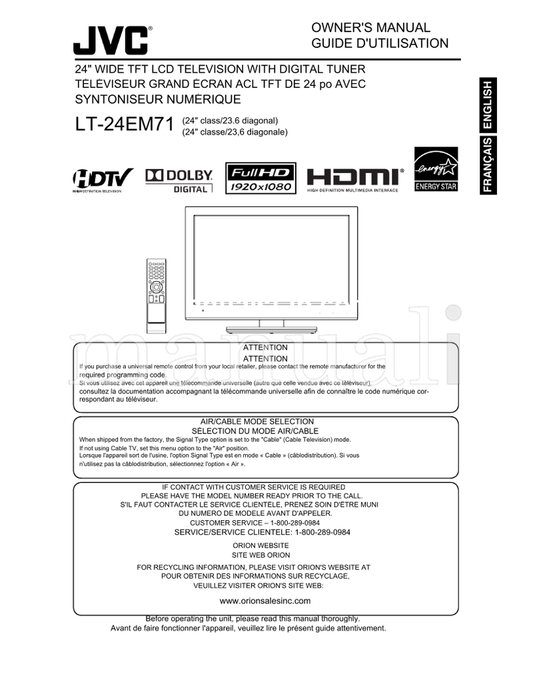 JVC LT-24EM71 (52 pages) TV Operating Manual