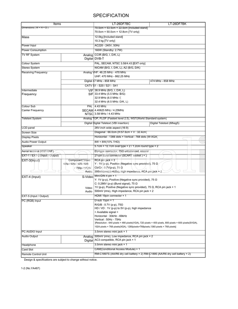 JVC YA487 LT-26DF7BC LT-26DF7BK (52 pages) TV Service Manual