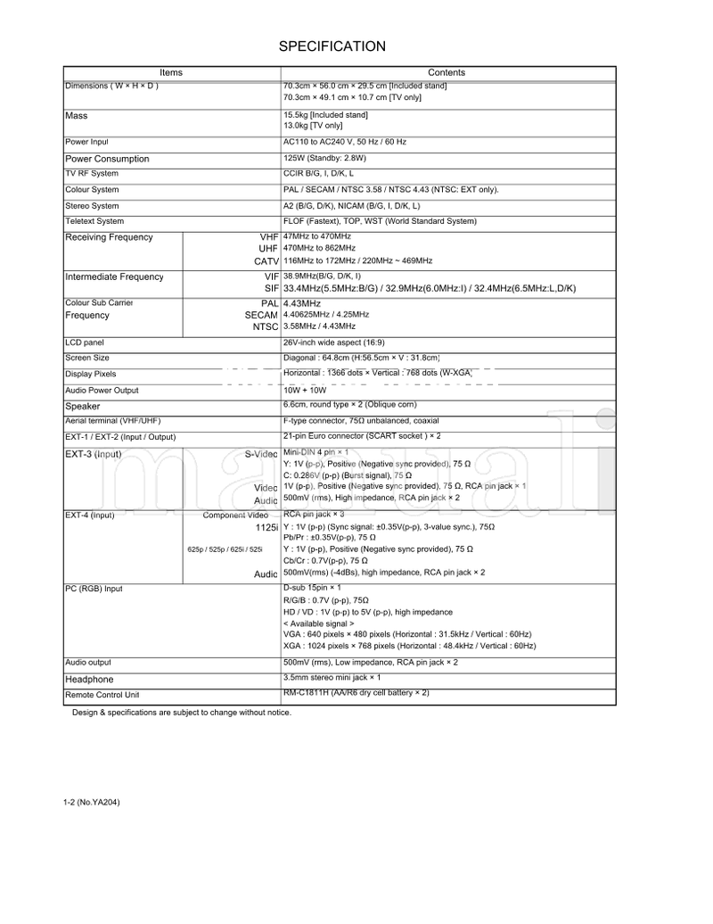 JVC YA204 LT-32C50BU LT-32C50SU (88 pages) TV Service Manual