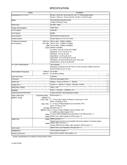 JVC YA180 LT-32X575 LT-32X585 (130 pages) TV Service Manual