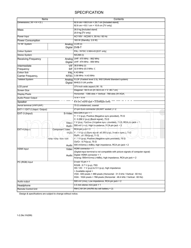 JVC YA299 LT-37DS6BJ (28 pages) TV Service Manual