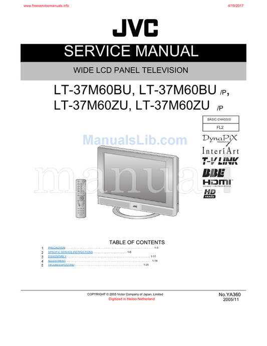 JVC YA360 LT-37M60BU LT-37M60ZU (109 pages) TV Service Manual