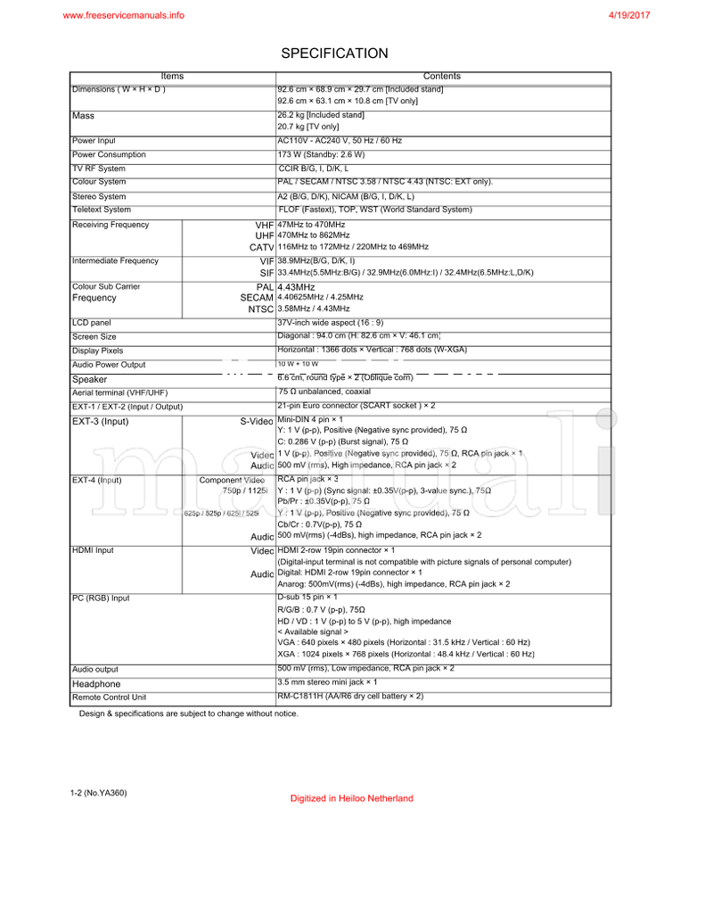 JVC YA360 LT-37M60BU LT-37M60ZU (109 pages) TV Service Manual
