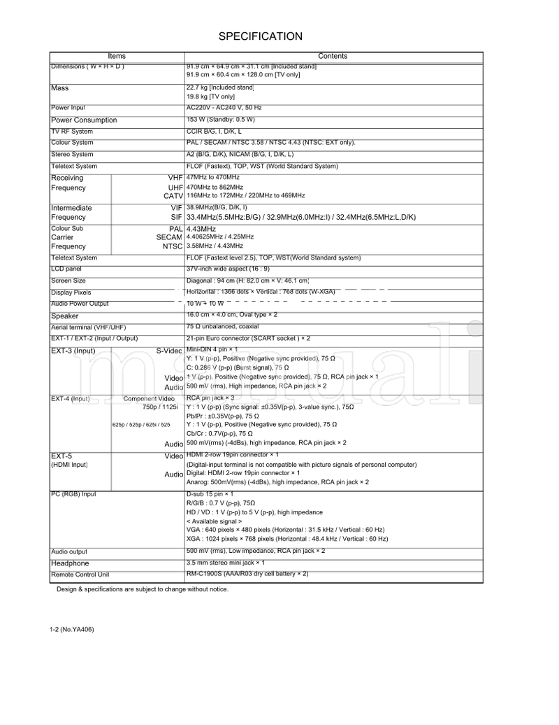 JVC YA406 LT-37R70BU LT-37R70SU (113 pages) TV Service Manual