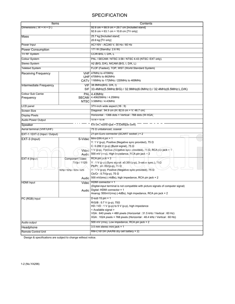 JVC YA298 LT-37S60BU (134 pages) TV Service Manual