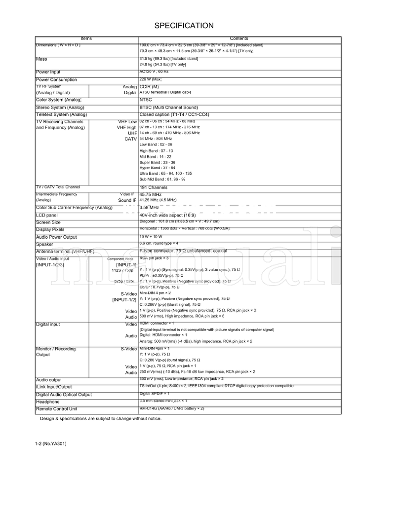 JVC YA301 LT-40X776 (194 pages) TV Service Manual