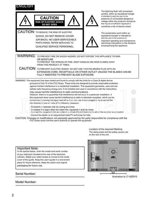 JVC LT-42E910 LT-46E910 (56 pages) TV Operating Manual