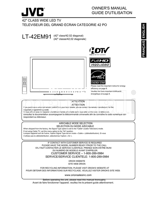 JVC LT-42EM91 (52 pages) TV Operating Manual
