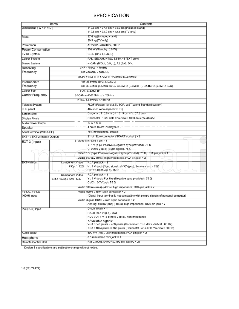 JVC YA477 LT-46Z70BU (112 pages) TV Service Manual