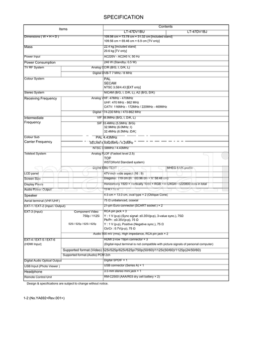 JVC LT-47DV1BJ LT-42DR1BU LT-47DV1BU (73 pages) TV Service Manual
