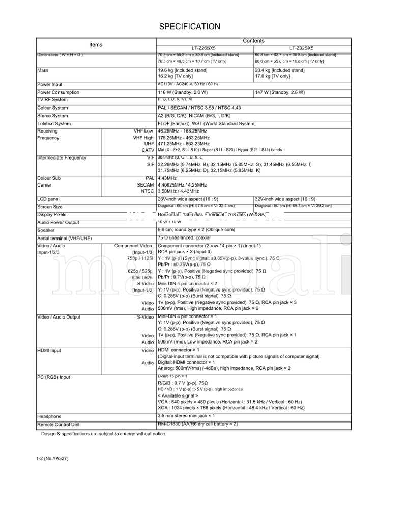 JVC YA327 LT-Z26SX5 LT-Z32SX5 (190 pages) TV Service Manual