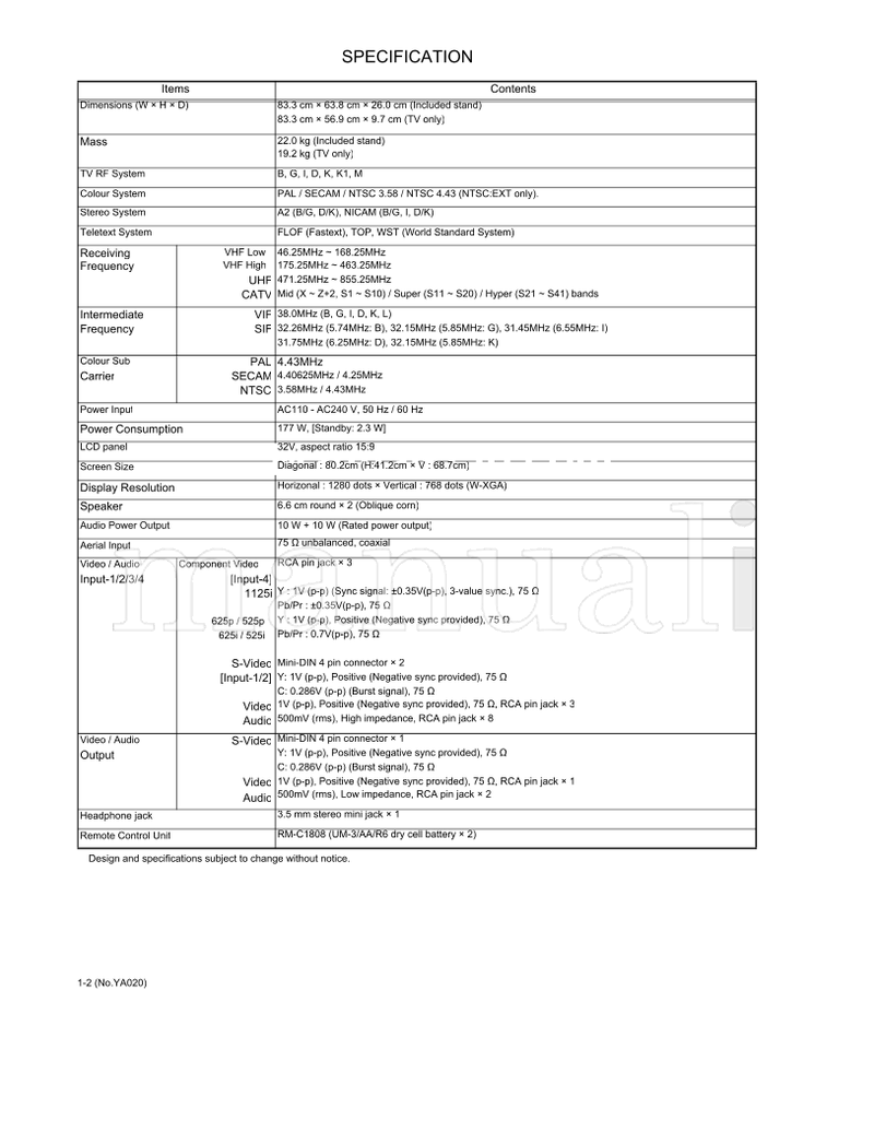 JVC YA020 LT-Z32S2 (47 pages) TV Service Manual