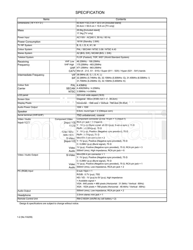JVC YA209 LT-Z32SX4B LT-Z32SX4S (157 pages) TV Service Manual