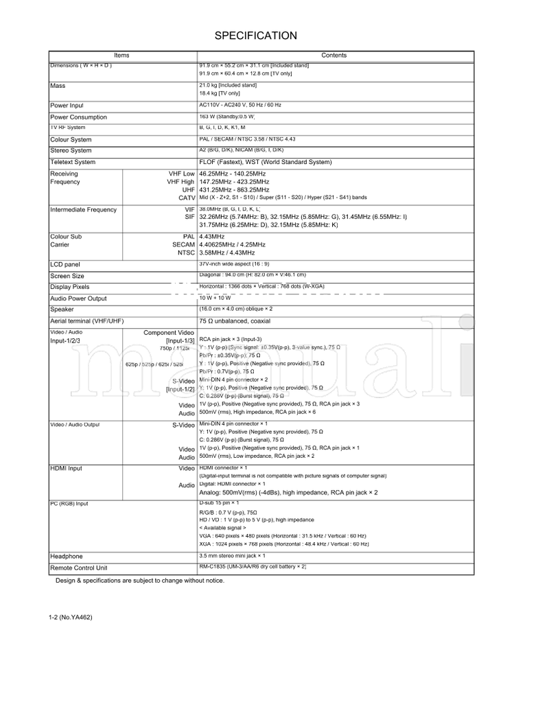 JVC YA462 LT-Z37EX6 (122 pages) TV Service Manual