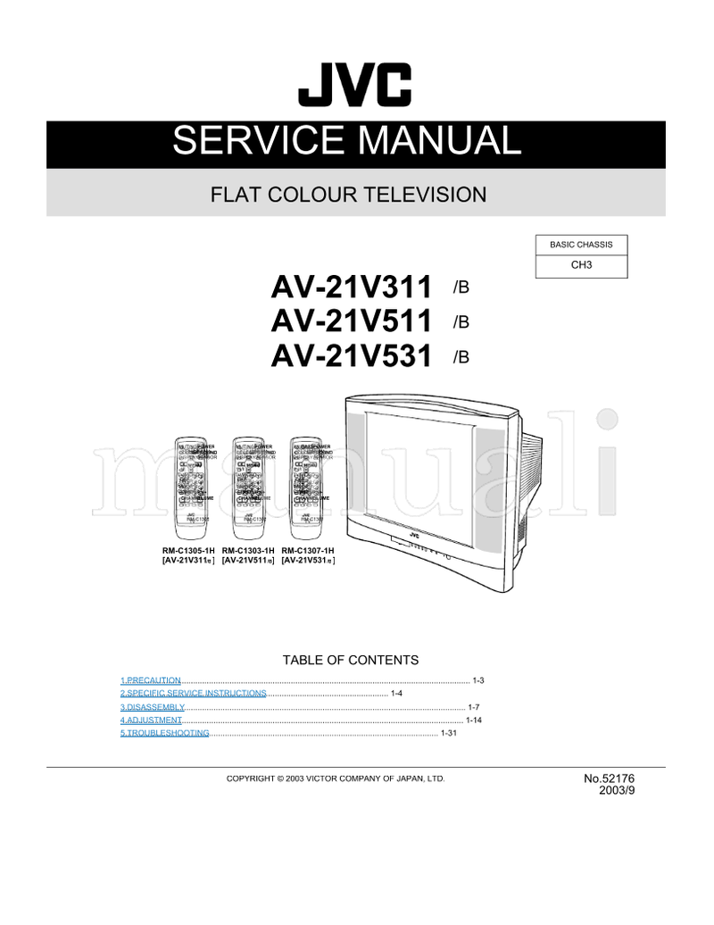 JVC RM-C1305 RM-C1305-1H RM-C1303-1H AV-21V311 AV-21V511 (92 pages) TV Service Manual