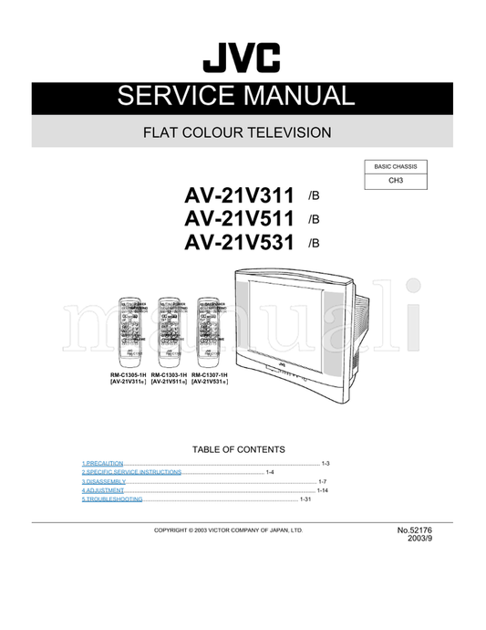 JVC RM-C1305 RM-C1305-1H RM-C1303-1H AV-21V311 AV-21V511 (92 pages) TV Service Manual