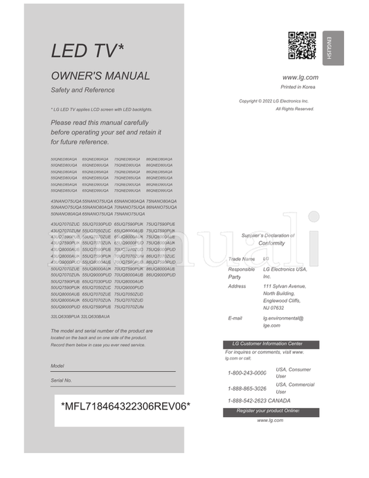 LG 50QNED80AQA 65QNED80AQA 50QNED80UQA 65QNED80UQA 55QNED80AQA (26 pages) TV Operating Manual
