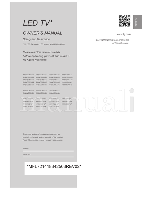 LG 43QNED80ASA 50QNED85ASG 43QNED82ASG 55QNED80ASA 50QNED80ASA (36 pages) TV Operating Manual