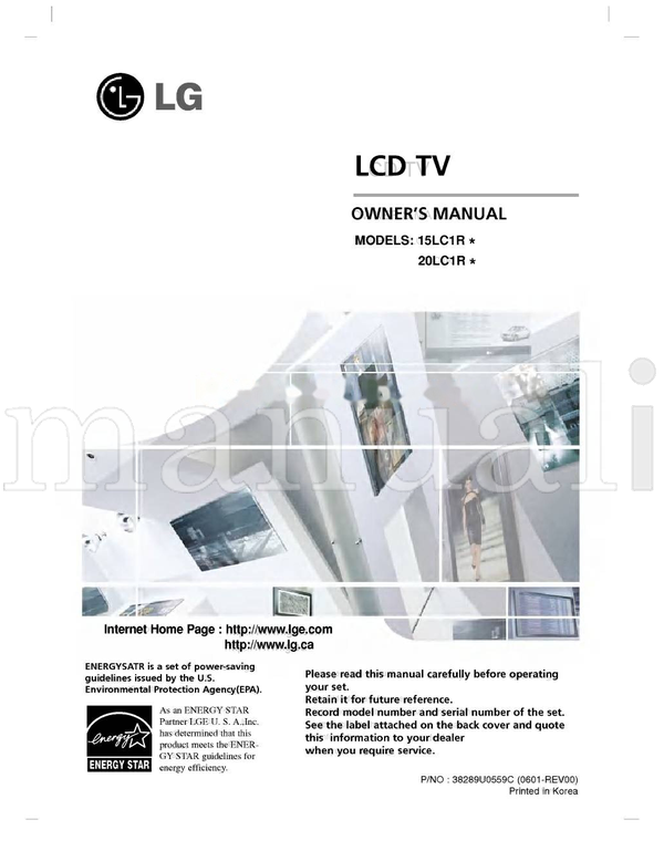 LG 38289U0559C 15LC1R 20LC1R (36 pages) TV Operating Manual