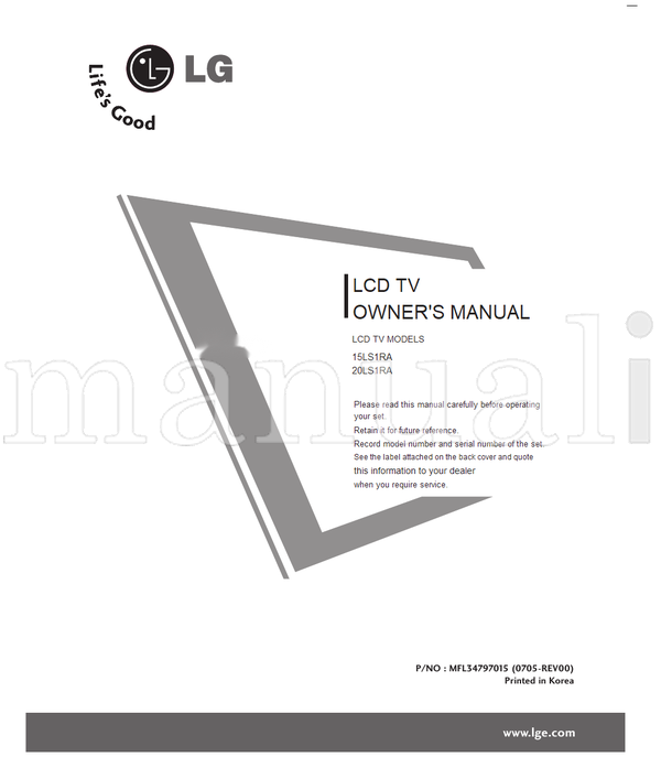 LG 15LS1RA 20LS1RA (56 pages) TV Operating Manual