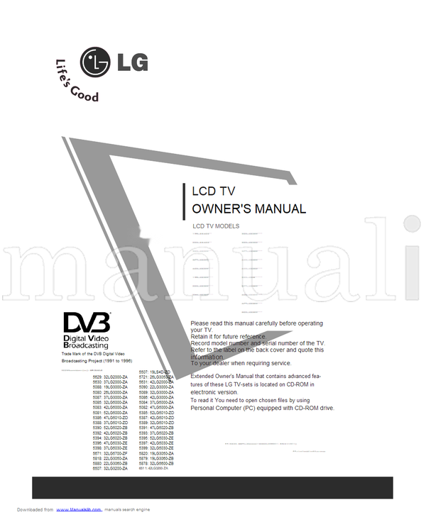 LG 22LS4D-ZD 19LS4D-ZD 32LG2000-ZA 26LG3050-ZA 37LG2000-ZA (21 pages) TV Operating Manual