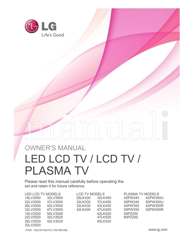 LG 19LV2500 32LV3500 22LV2500 37LV3500 26LV2500 42LV3500 (124 pages) TV Operating Manual