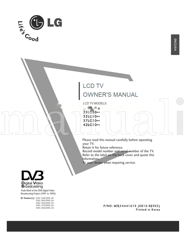 LG 42LG300C-ZA 185mm S8-32796 S8-30668 S8-20892 MFL34441619 (99 pages) TV Operating Manual
